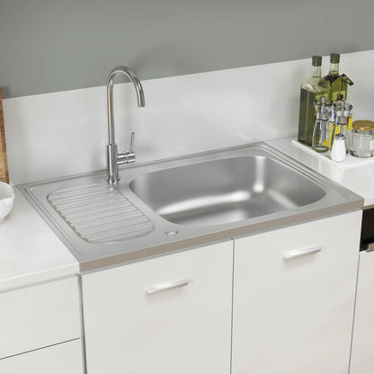 Lavello da Cucina con Scarico Argento 800x500x155 in Acciaio