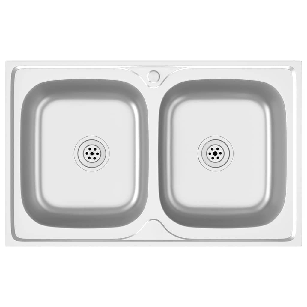Lavello Cucina Doppia Vasca 800x500x155 mm Argento Acciaio Inox
