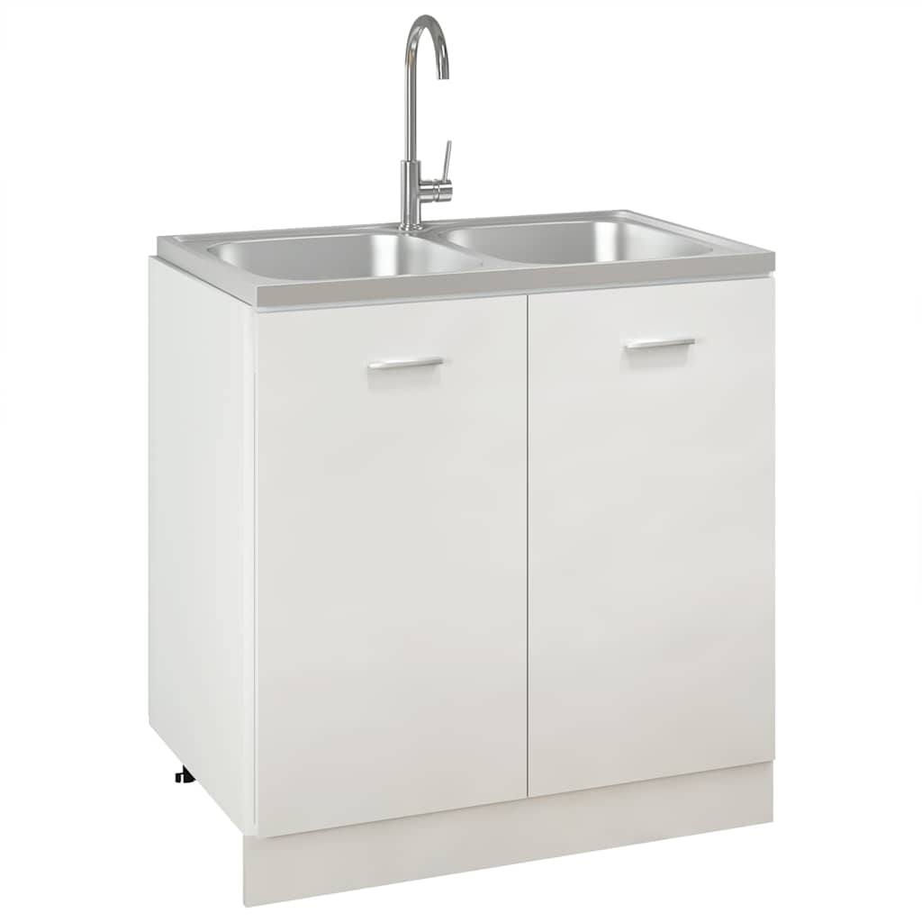 Lavello Cucina Doppia Vasca 800x500x155 mm Argento Acciaio Inox