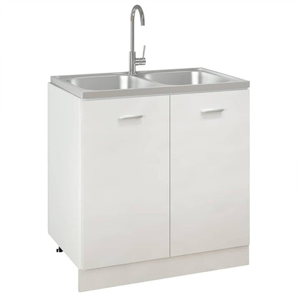 Lavello Cucina Doppia Vasca 800x500x155 mm Argento Acciaio Inox