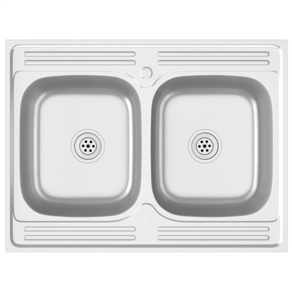 Lavello Cucina Doppia Vasca 800x600x155 mm Argento Acciaio Inox