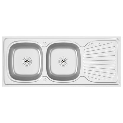 Lavello Cucina Doppia Vasca 1200x500x155mm Argento Acciaio Inox