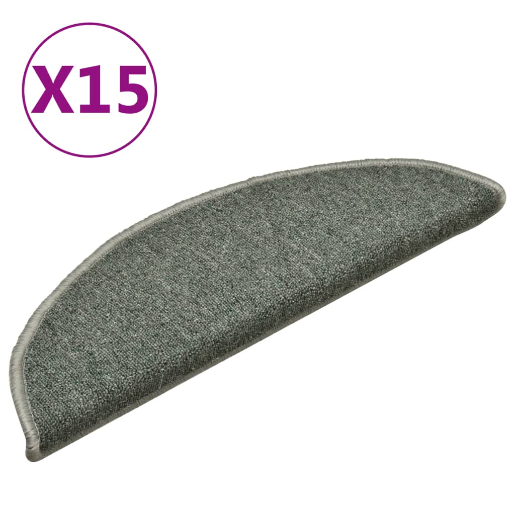 Tappetini per scale 15 pz 56x17x3 cm Verde scuro semicircolari