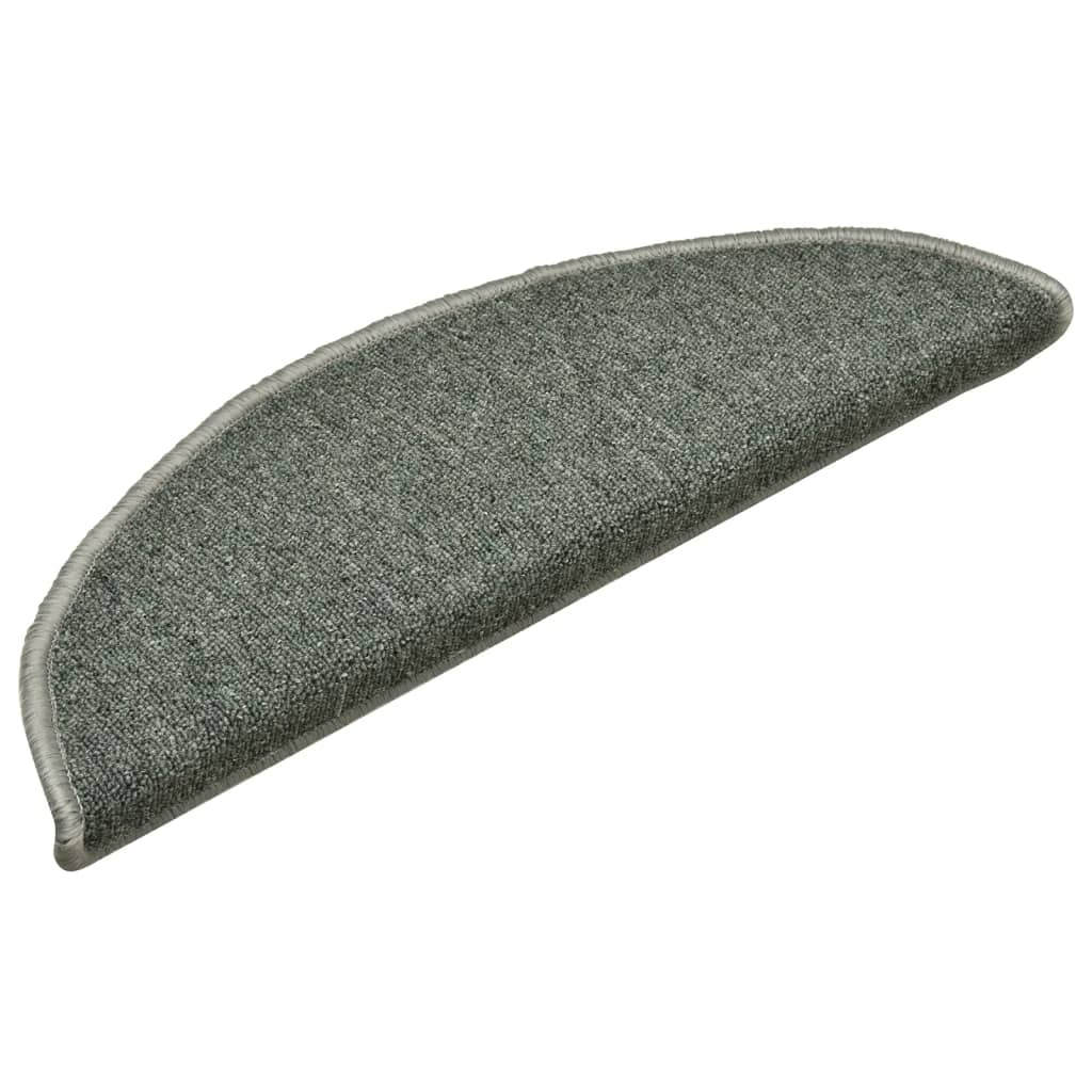 Tappetini per scale 15 pz 56x17x3 cm Verde scuro semicircolari