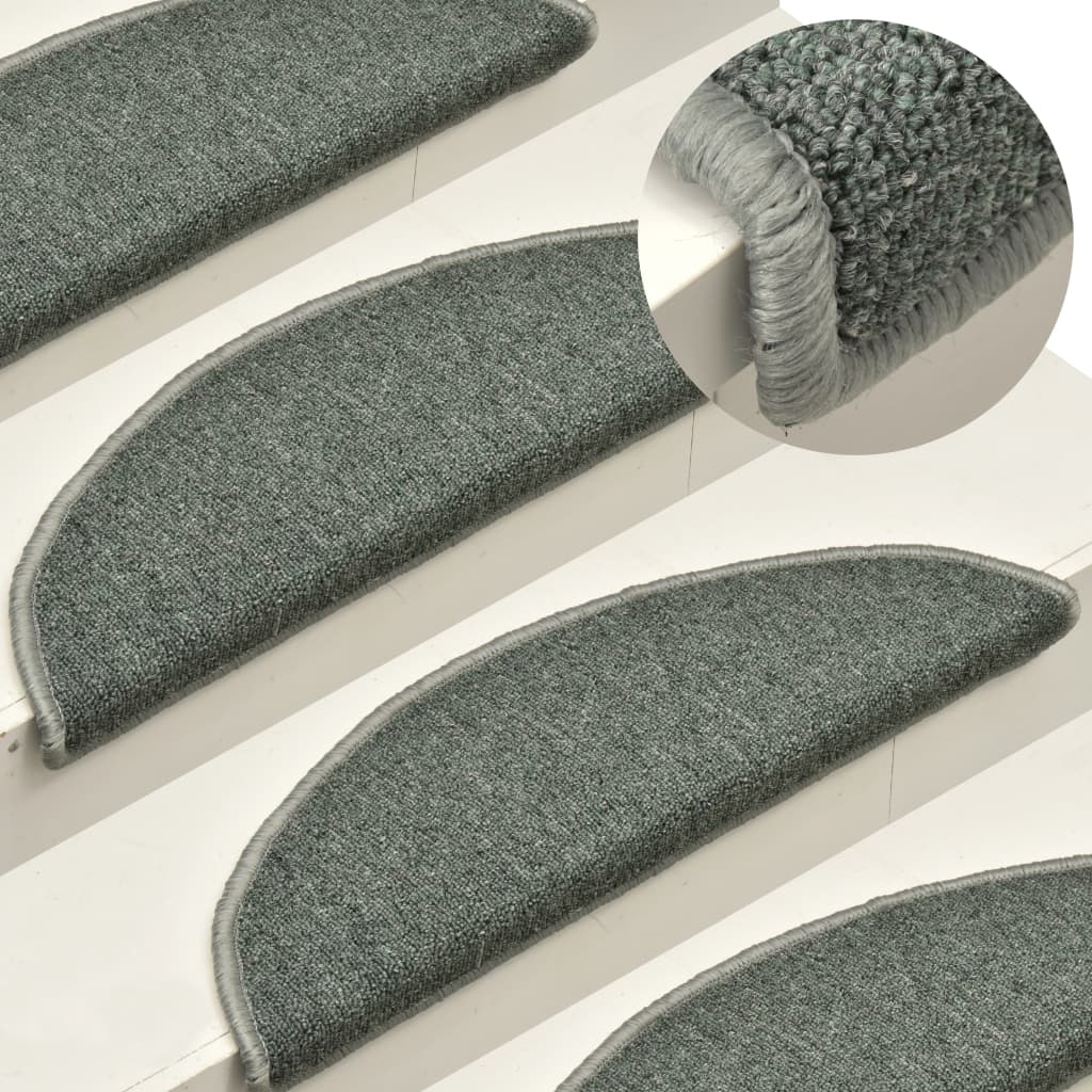 Tappetini per scale 15 pz 56x17x3 cm Verde scuro semicircolari