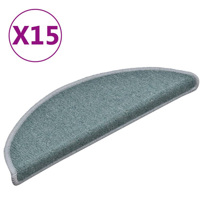 Tappetini per scale 15 pz 56x17x3 cm Blu mare semicircolari
