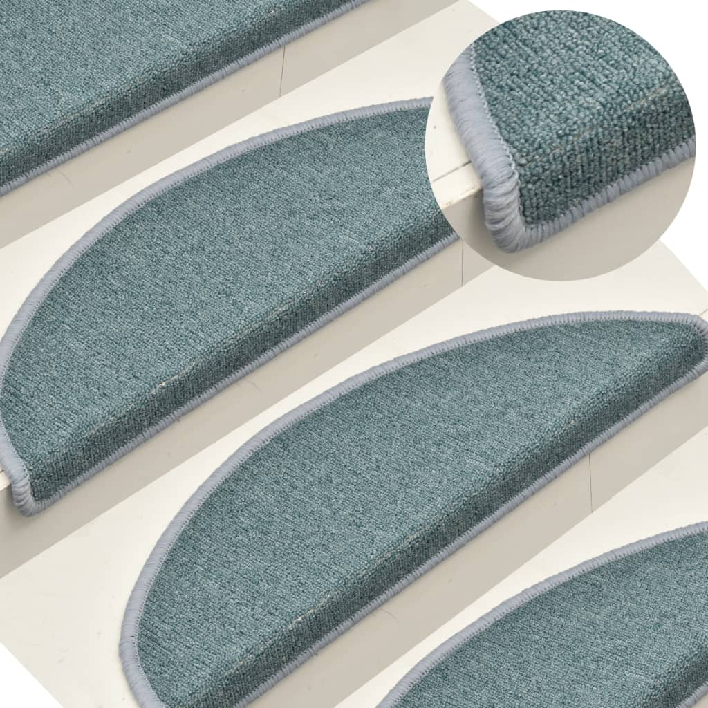 Tappetini per scale 15 pz 56x17x3 cm Blu mare semicircolari