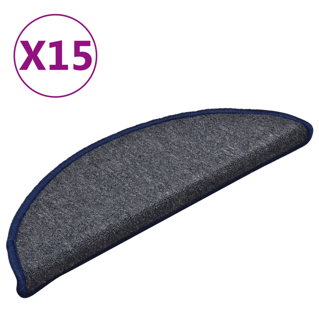 Tappetini per scale 15 pz 56x17x3 cm Grigio scuro e blu semicircolari