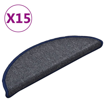 Tappetini per scale 15 pz 56x17x3 cm Grigio scuro e blu semicircolari