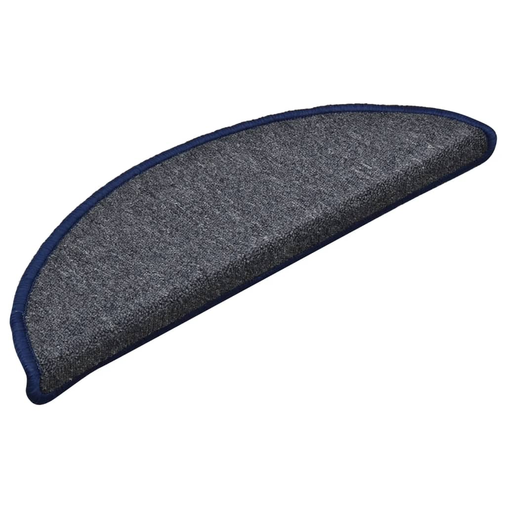 Tappetini per scale 15 pz 56x17x3 cm Grigio scuro e blu semicircolari