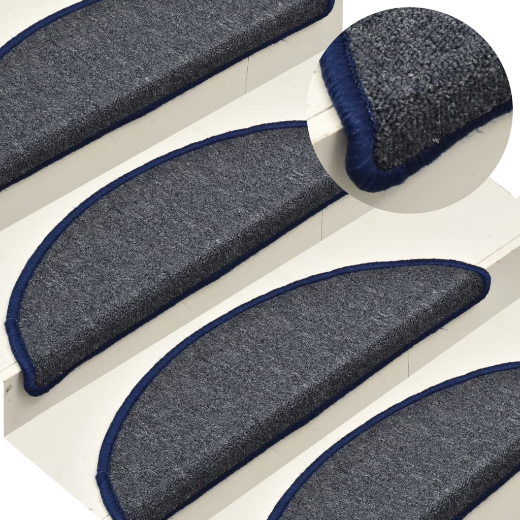 Tappetini per scale 15 pz 56x17x3 cm Grigio scuro e blu semicircolari