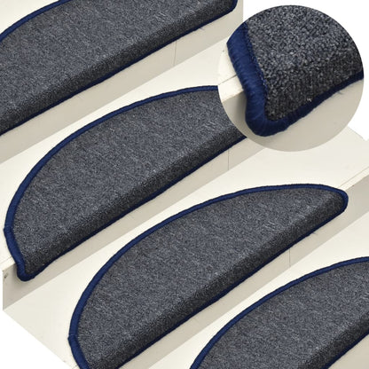 Tappetini per scale 15 pz 56x17x3 cm Grigio scuro e blu semicircolari