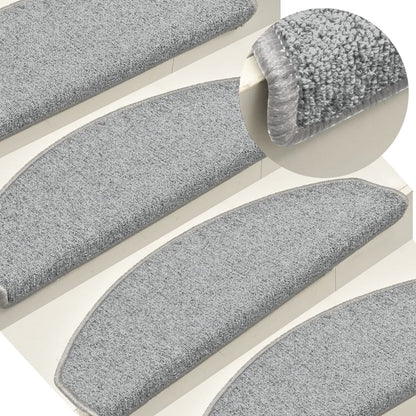 Tappetini per scale 15 pz 65x24x4 cm Grigio chiaro Semicircolari Grandi