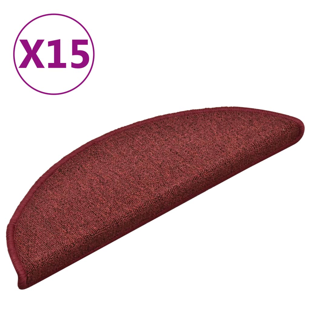 Tappetini per scale 15 pz 56x17x3 cm Bordeaux semicircolari