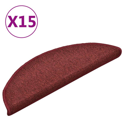 Tappetini per scale 15 pz 56x17x3 cm Bordeaux semicircolari