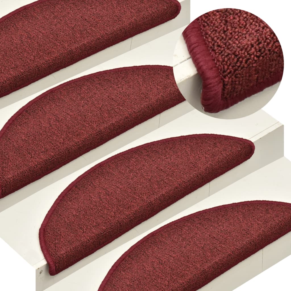 Tappetini per scale 15 pz 56x17x3 cm Bordeaux semicircolari