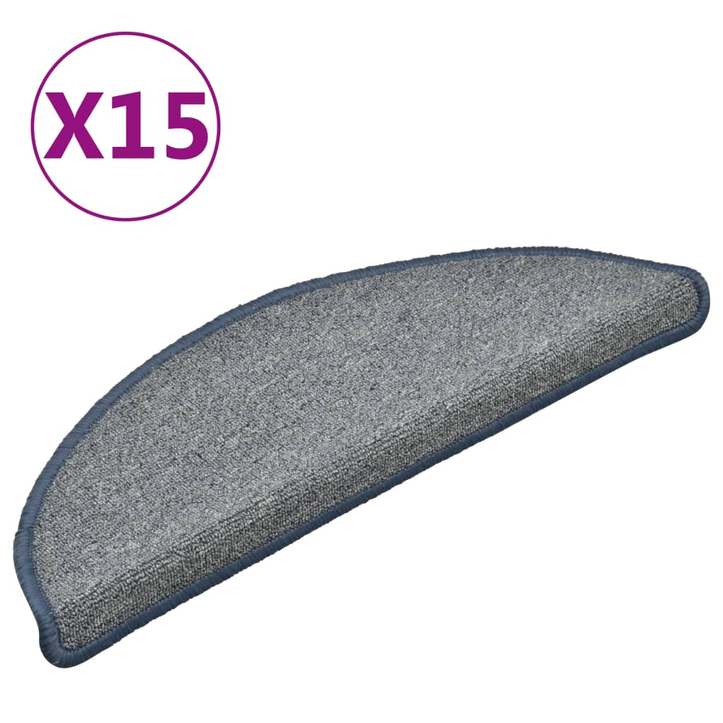 Tappetini per scale 15 pz 56x17x3 cm grigio chiaro e blu semicircolari