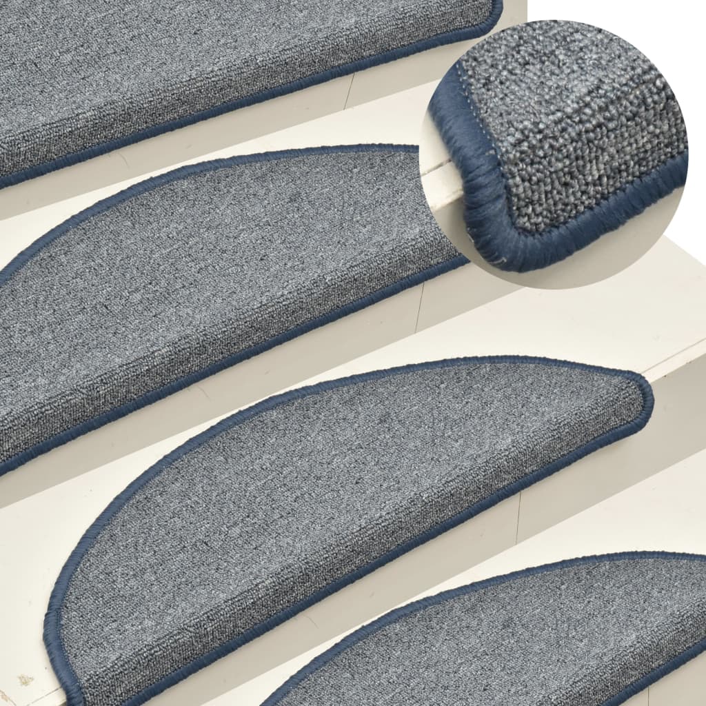 Tappetini per scale 15 pz 56x17x3 cm grigio chiaro e blu semicircolari