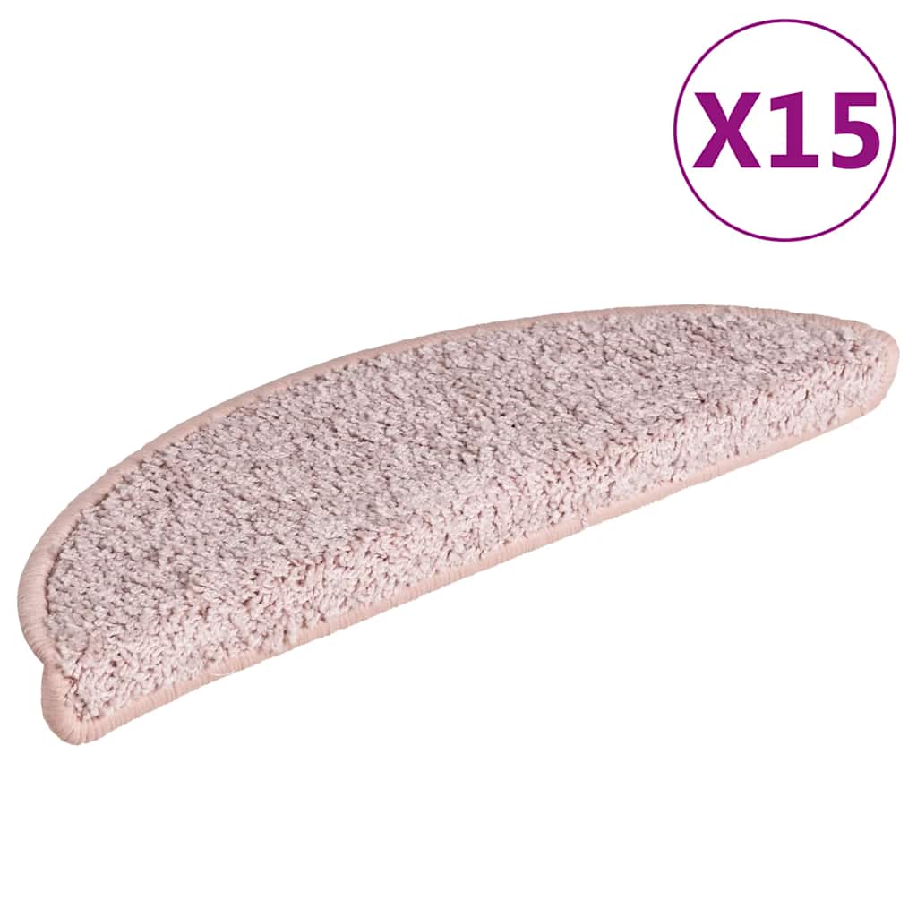 Tappetini per scale 15 pz 56x17x3 cm rosa chiaro semicircolari