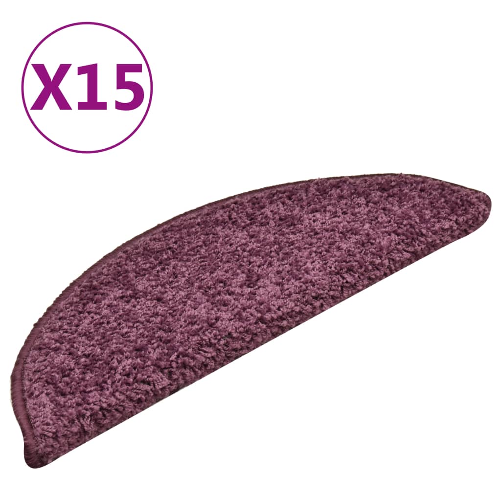 Tappetini per scale 15 pz 56x17x3 cm Viola scuro semicircolari