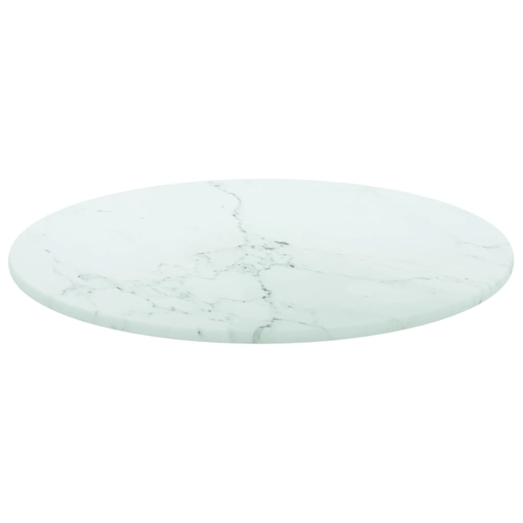 Piano per Tavolo Bianco Ã˜30x0,8 cm Vetro Temperato Design Marmo