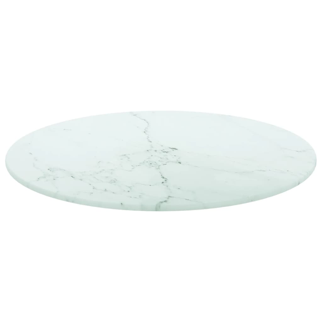 Piano per Tavolo Bianco Ã˜40x0,8 cm Vetro Temperato Design Marmo
