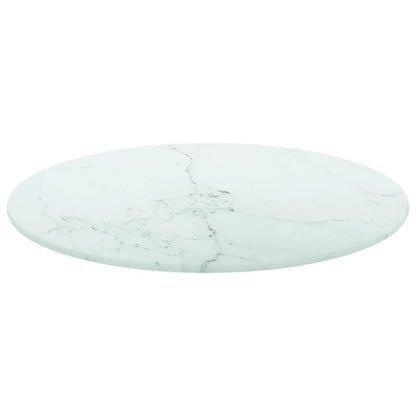 Piano per Tavolo Bianco Ã˜40x0,8 cm Vetro Temperato Design Marmo