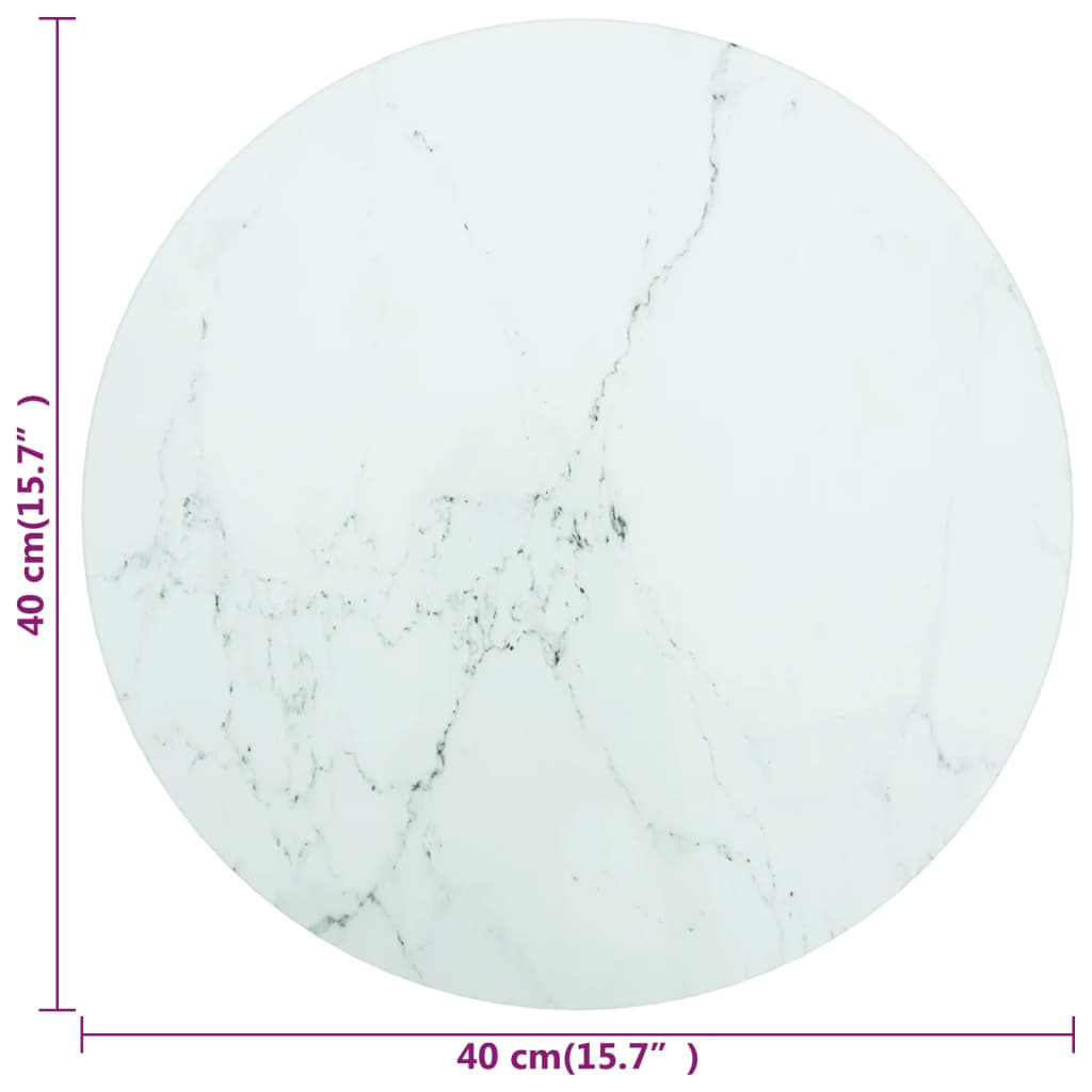 Piano per Tavolo Bianco Ã˜40x0,8 cm Vetro Temperato Design Marmo