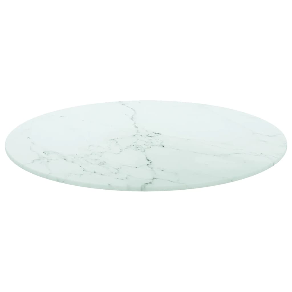 Piano per Tavolo Bianco ÃƒËœ50x0,8 cm Vetro Temperato Design Marmo