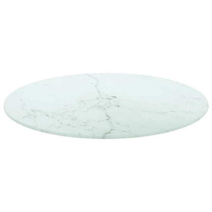 Piano per Tavolo Bianco ÃƒËœ50x0,8 cm Vetro Temperato Design Marmo