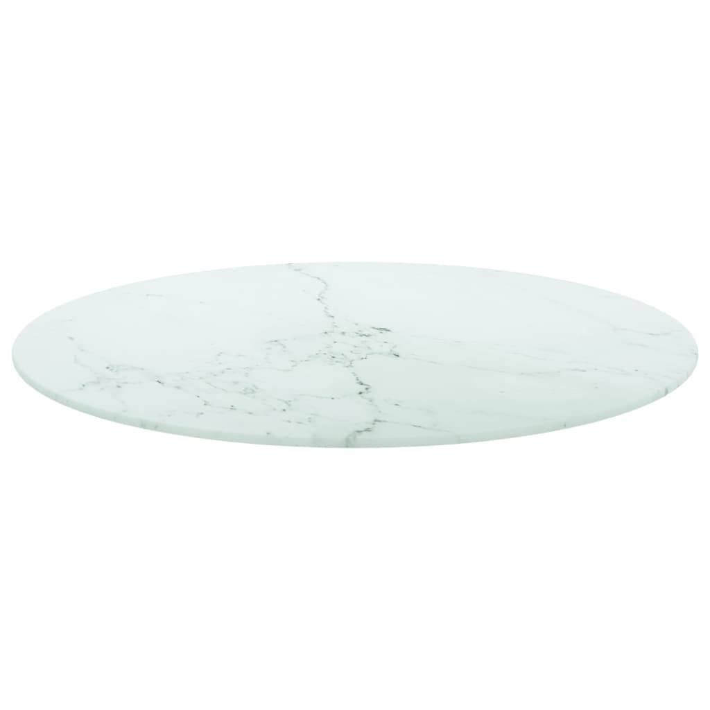 Piano per Tavolo Bianco Ã˜70x0,8 cm Vetro Temperato Design Marmo
