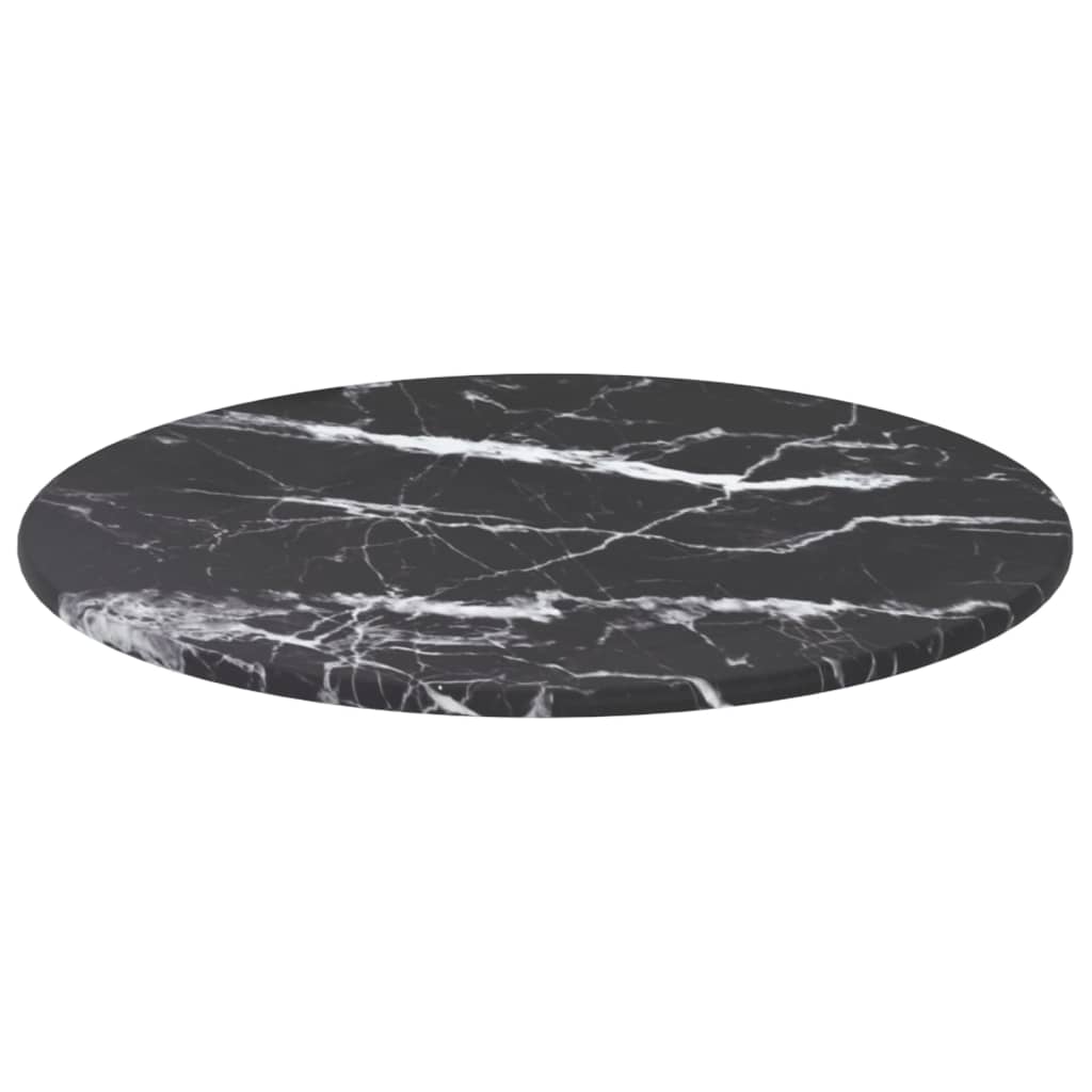Piano per Tavolo Nero ÃƒËœ30x0,8 cm Vetro Temperato Design Marmo