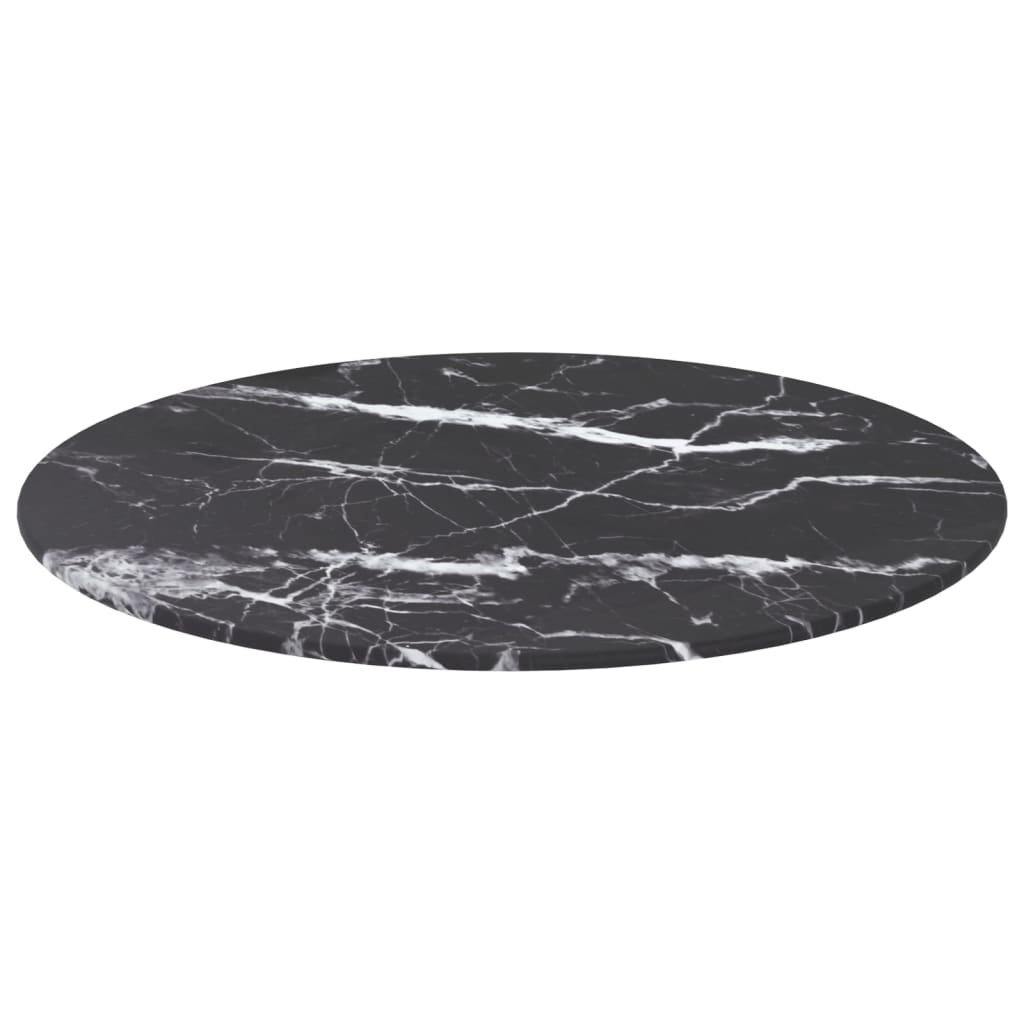 Piano per Tavolo Nero Ã˜50x0,8 cm Vetro Temperato Design Marmo