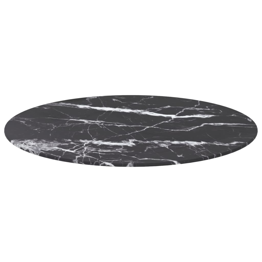 Piano per Tavolo Nero Ã˜30x0,8 cm Vetro Temperato Design Marmo