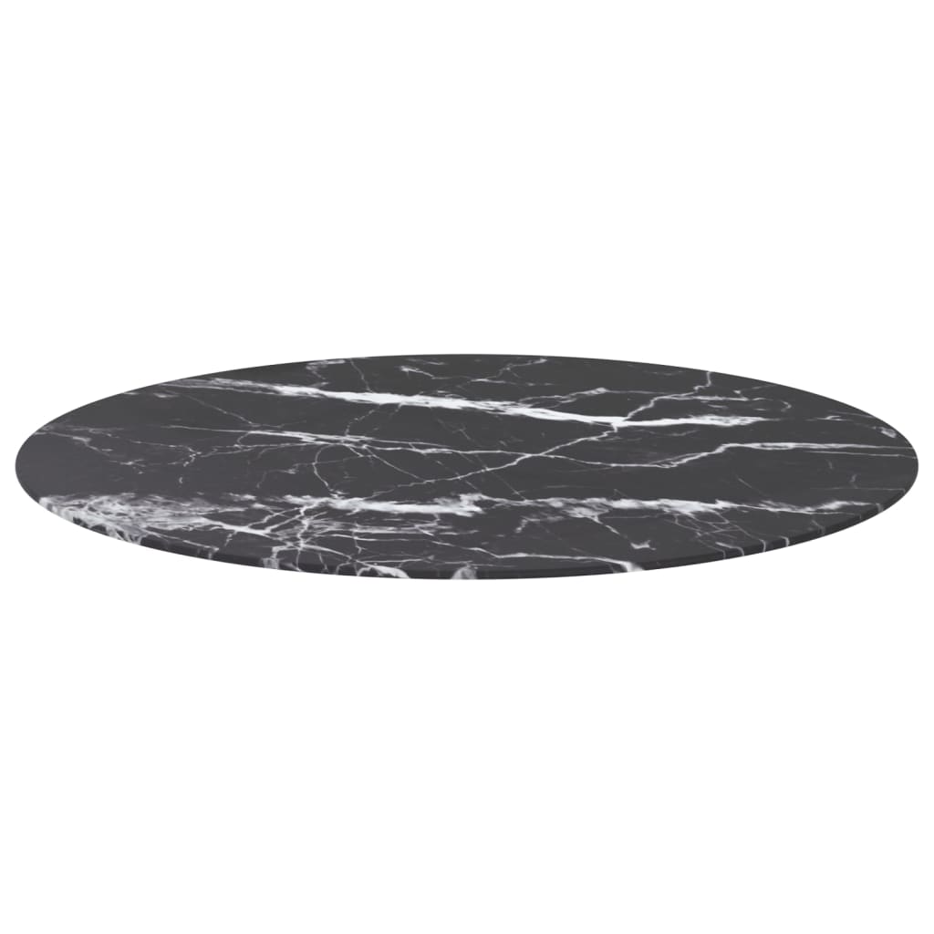 Piano per Tavolo Nero Ã˜90x1 cm Vetro Temperato Design Marmo