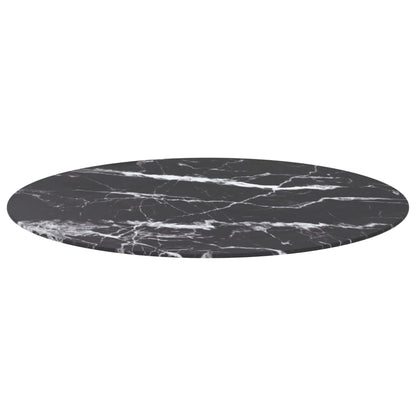 Piano per Tavolo Nero Ã˜90x1 cm Vetro Temperato Design Marmo