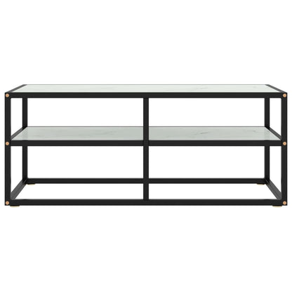 Mobile TV Nero con Vetro Bianco Marmo 100x40x40 cm
