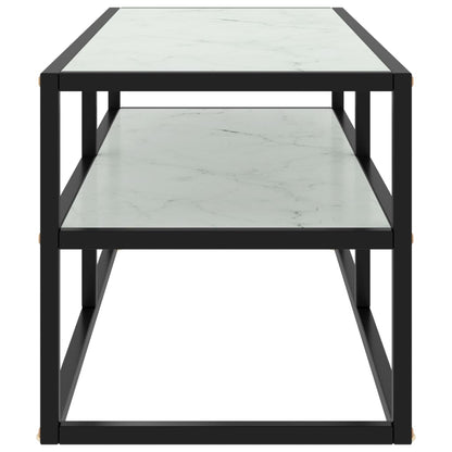Mobile TV Nero con Vetro Bianco Marmo 100x40x40 cm