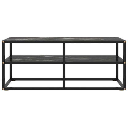 Mobile TV Nero con Vetro Nero Marmo 100x40x40 cm