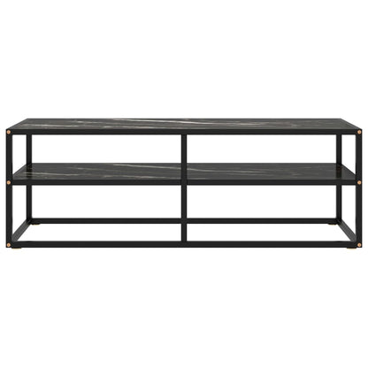 Mobile TV Nero con Vetro Nero Marmo 120x40x40 cm