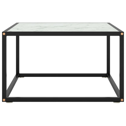 Tavolino da Salotto Nero con Vetro Marmo Bianco 60x60x35 cm