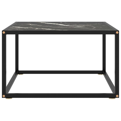 Tavolino da Salotto Nero con Vetro Marmo Nero 60x60x35 cm
