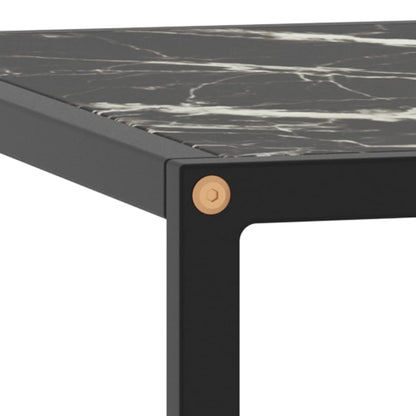 Tavolino da Salotto Nero con Vetro Marmo Nero 60x60x35 cm