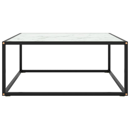 Tavolino da Salotto Nero con Vetro Marmo Bianco 80x80x35 cm