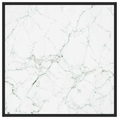 Tavolino da Salotto Nero con Vetro Marmo Bianco 80x80x35 cm