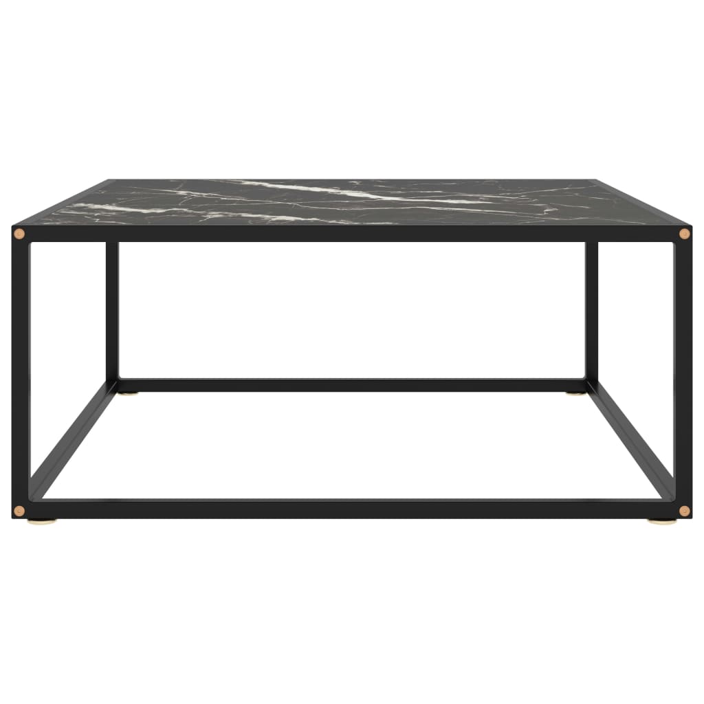 Tavolino da Salotto Nero con Vetro Marmo Nero 80x80x35 cm
