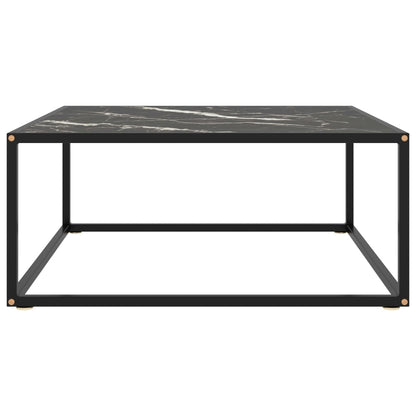 Tavolino da Salotto Nero con Vetro Marmo Nero 80x80x35 cm