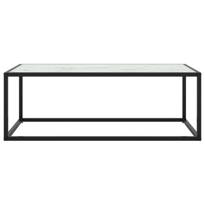 Tavolino da Salotto Nero con Vetro Marmo Bianco 100x50x35 cm