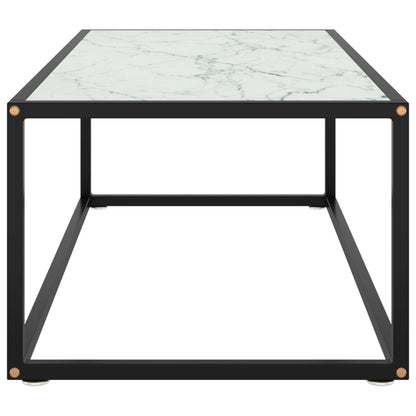Tavolino da Salotto Nero con Vetro Marmo Bianco 100x50x35 cm