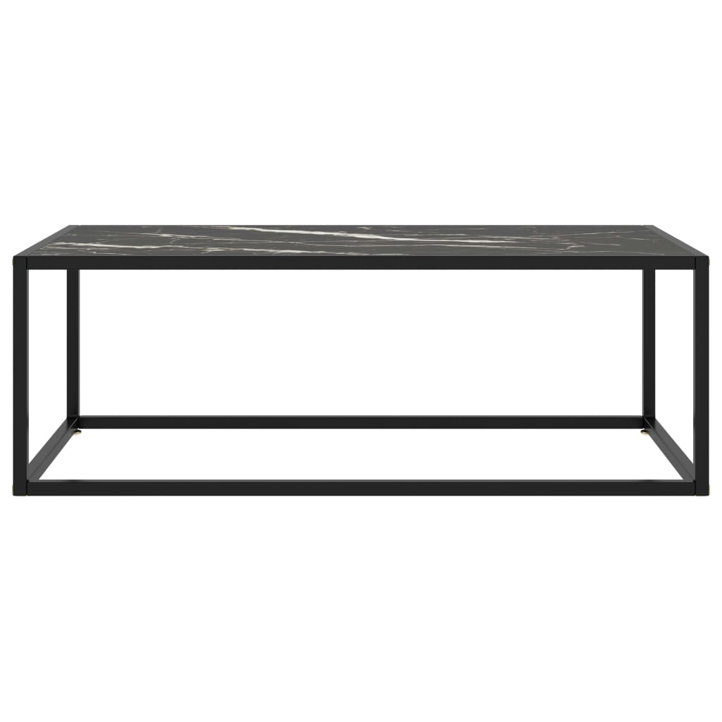 Tavolino da Salotto Nero con Vetro Marmo Nero 100x50x35 cm